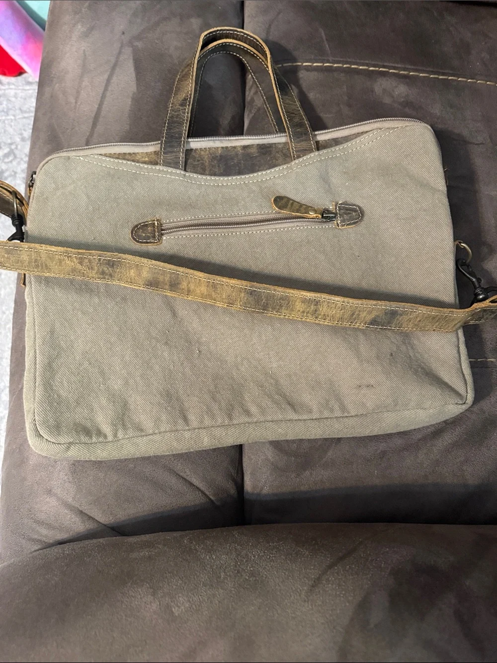 Myra Bag Blue & Cream Woven Leather-Trim Laptop Bag